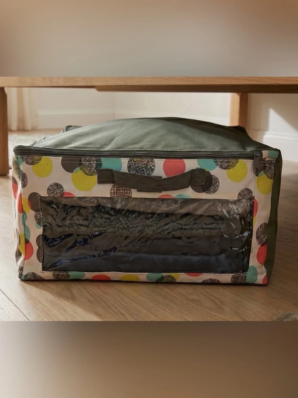 Multicolor Polka Dot Fabric Storage Bin with Clear Window thirty one